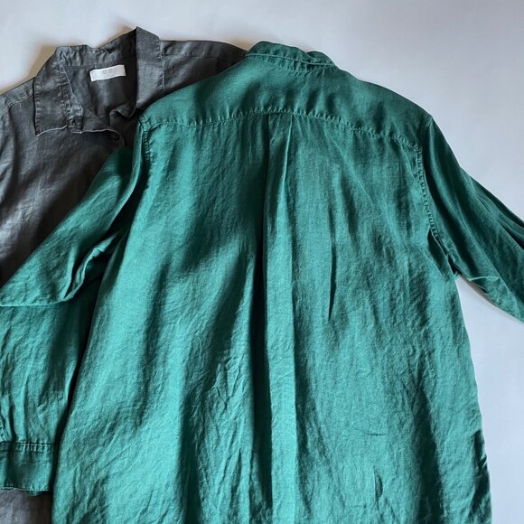 TWO Uniqlo linen shirts women's size XL gray, green - Picture 5 of 9